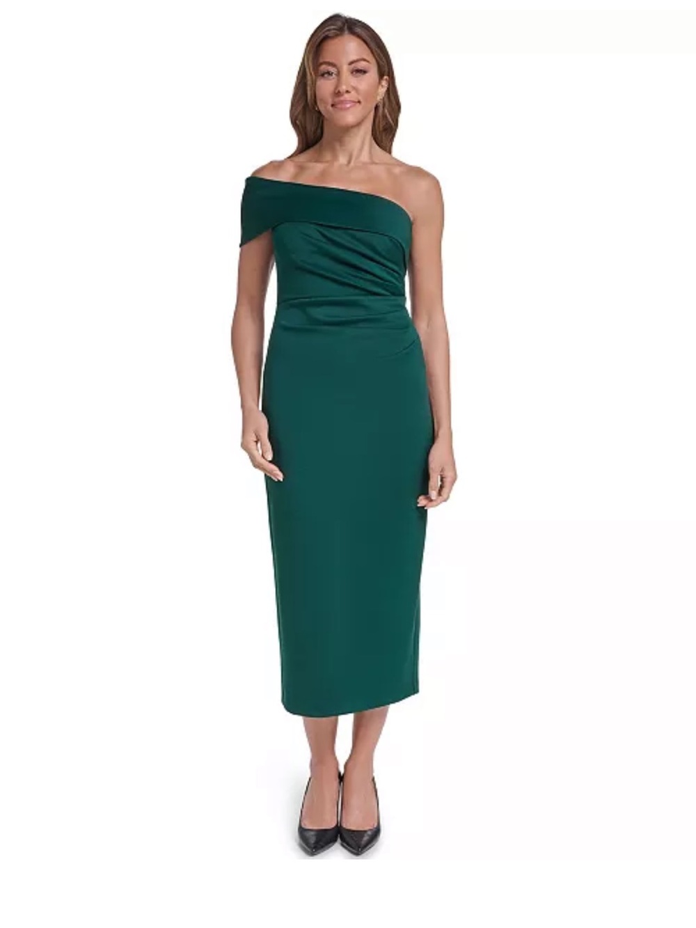 Eliza J One-Shoulder Emerald Green Midi Dress holiday